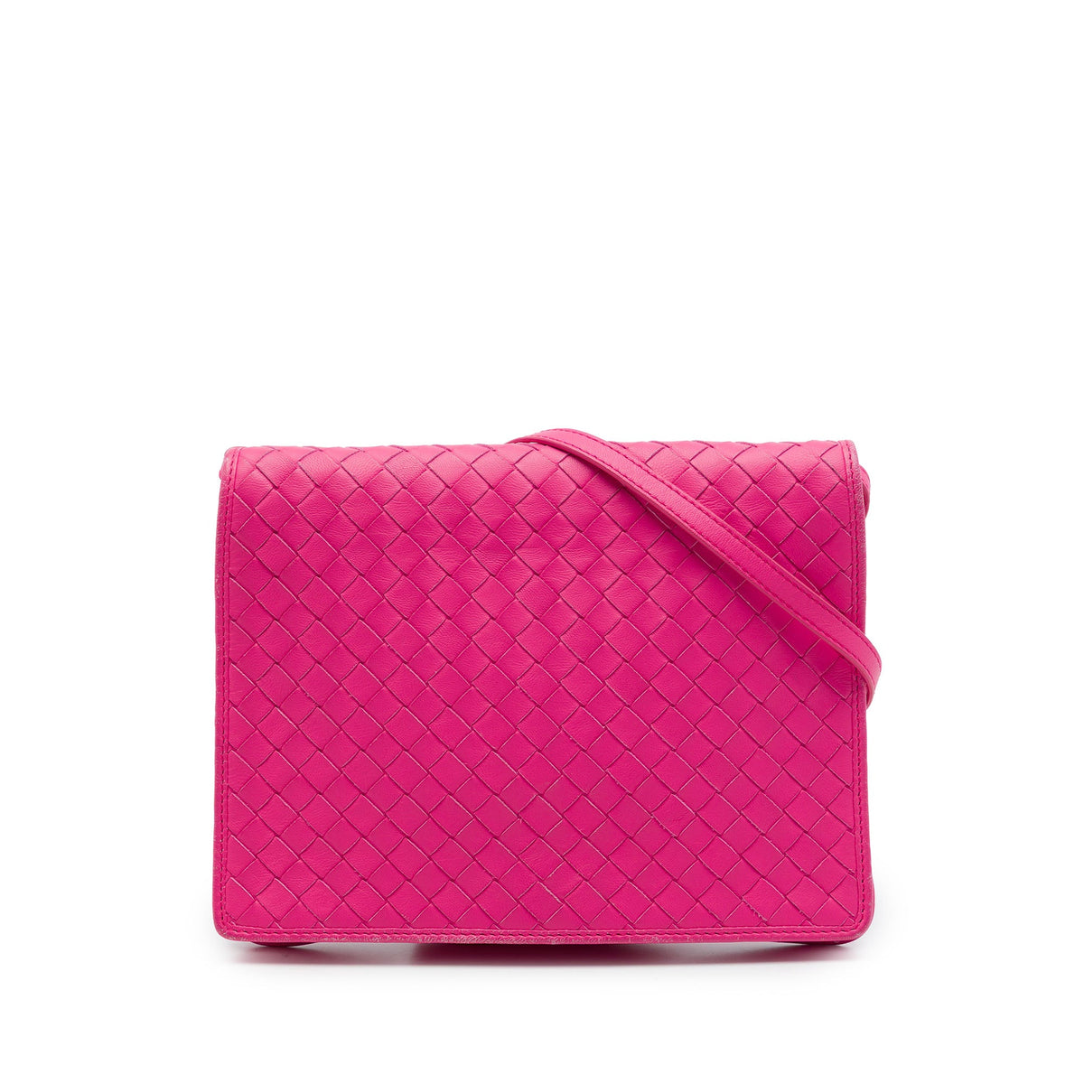 Bottega Veneta Nappa Intrecciato Flap Crossbody — Pink