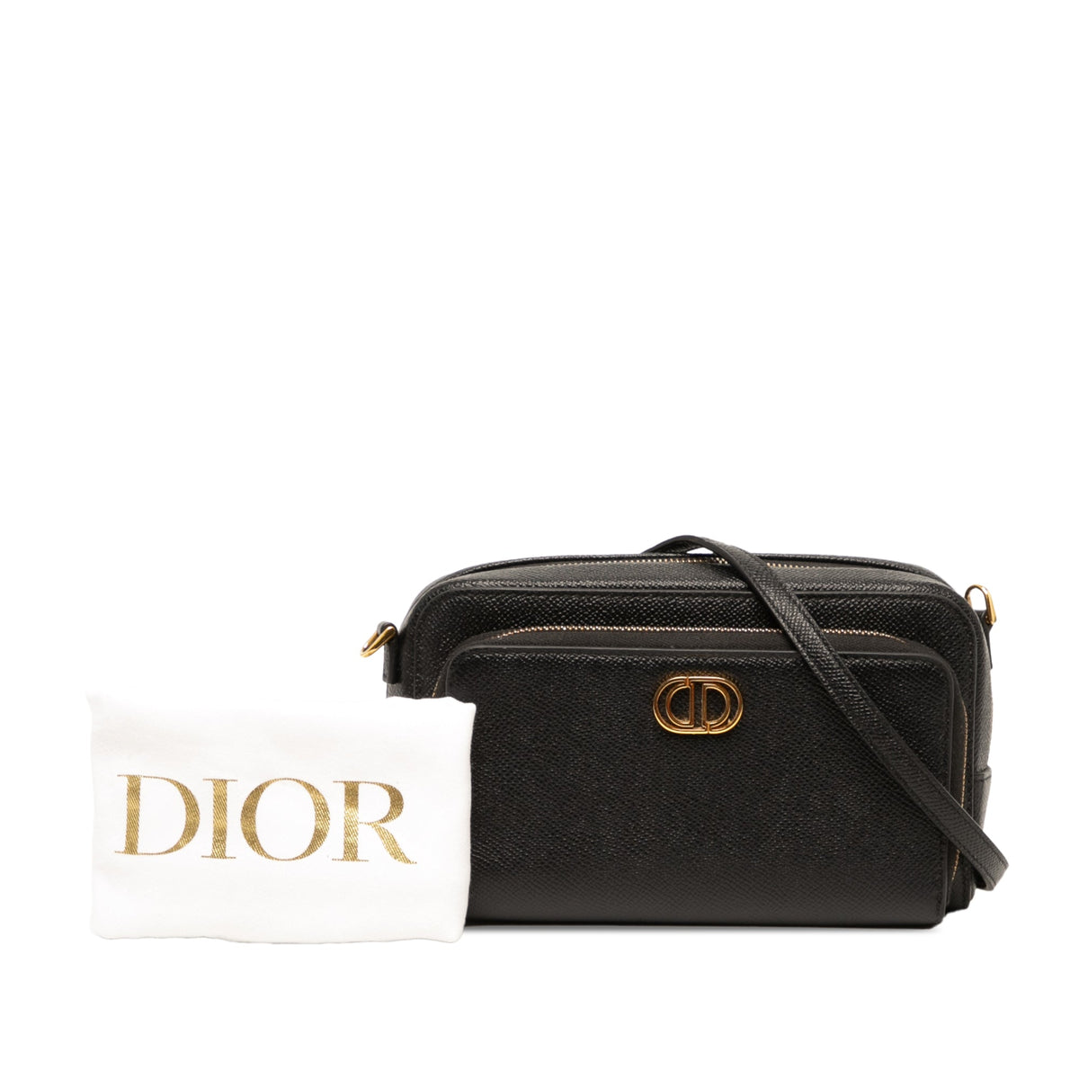 Dior Grained Calfskin Caro Double Pouch — Black
