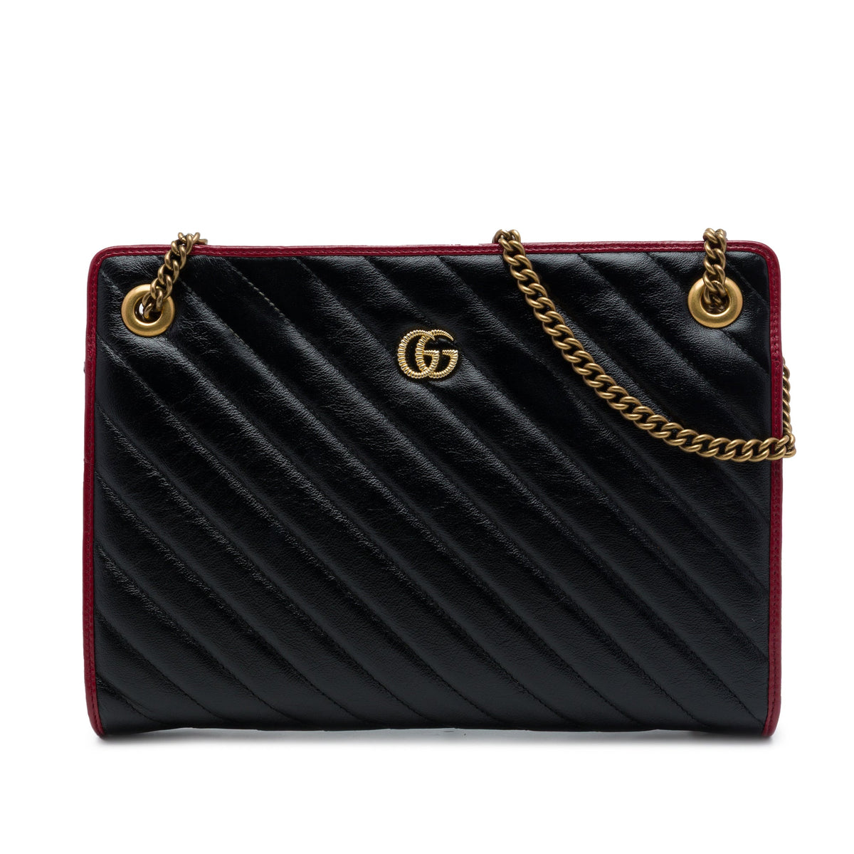 Gucci GG Marmont Bicolor Matelasse Diagonal Calfskin Torchon Shoulder Bag — Black