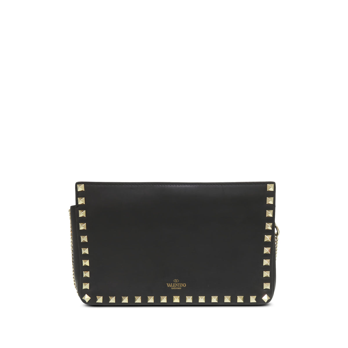 Valentino Leather Rockstud Flip Lock Clutch With Chain — Black