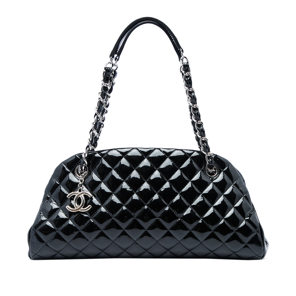 Chanel Medium Quilted Patent Just Mademoiselle Bowling Bag — Black