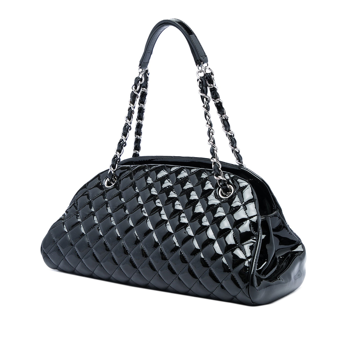 Chanel Medium Quilted Patent Just Mademoiselle Bowling Bag — Black
