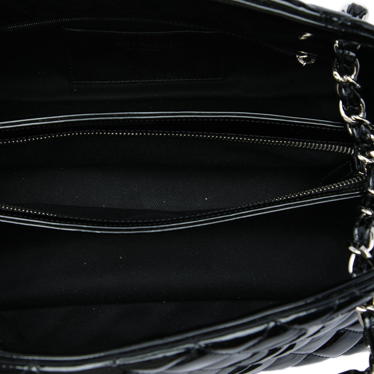 Chanel Medium Quilted Patent Just Mademoiselle Bowling Bag — Black