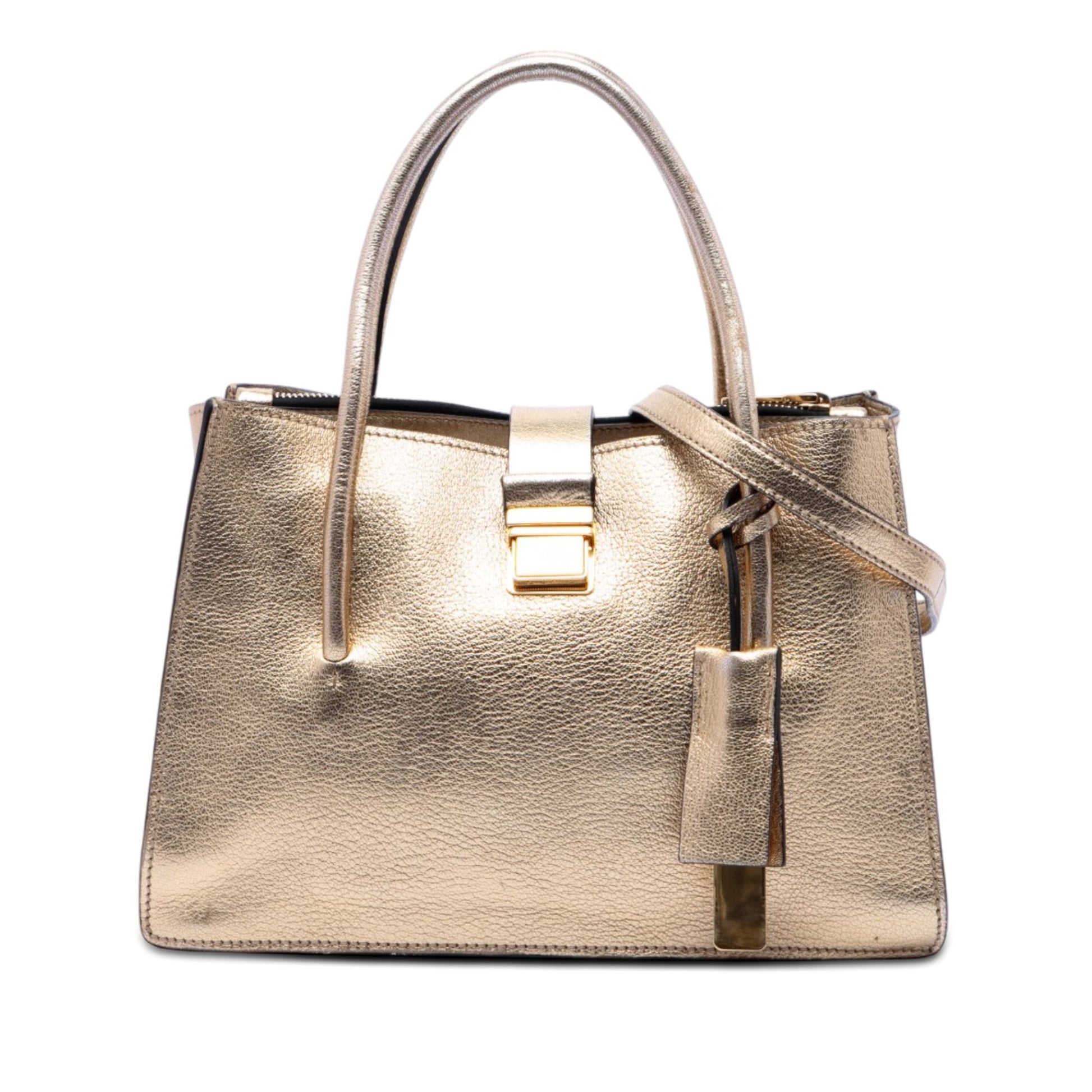 Miu Miu Metallic Goatskin Madras Push Lock Tote