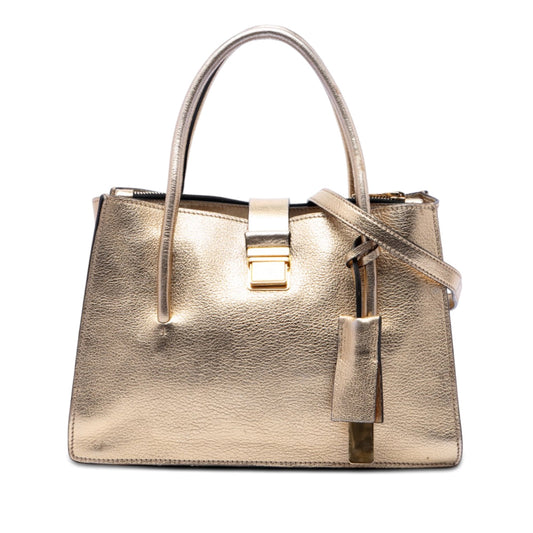 Miu Miu Metallic Goatskin Madras Push Lock Tote