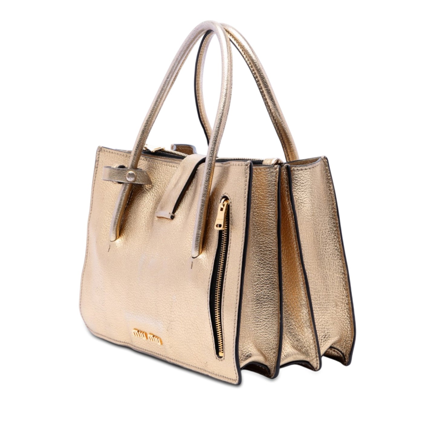 Miu Miu Metallic Goatskin Madras Push Lock Tote