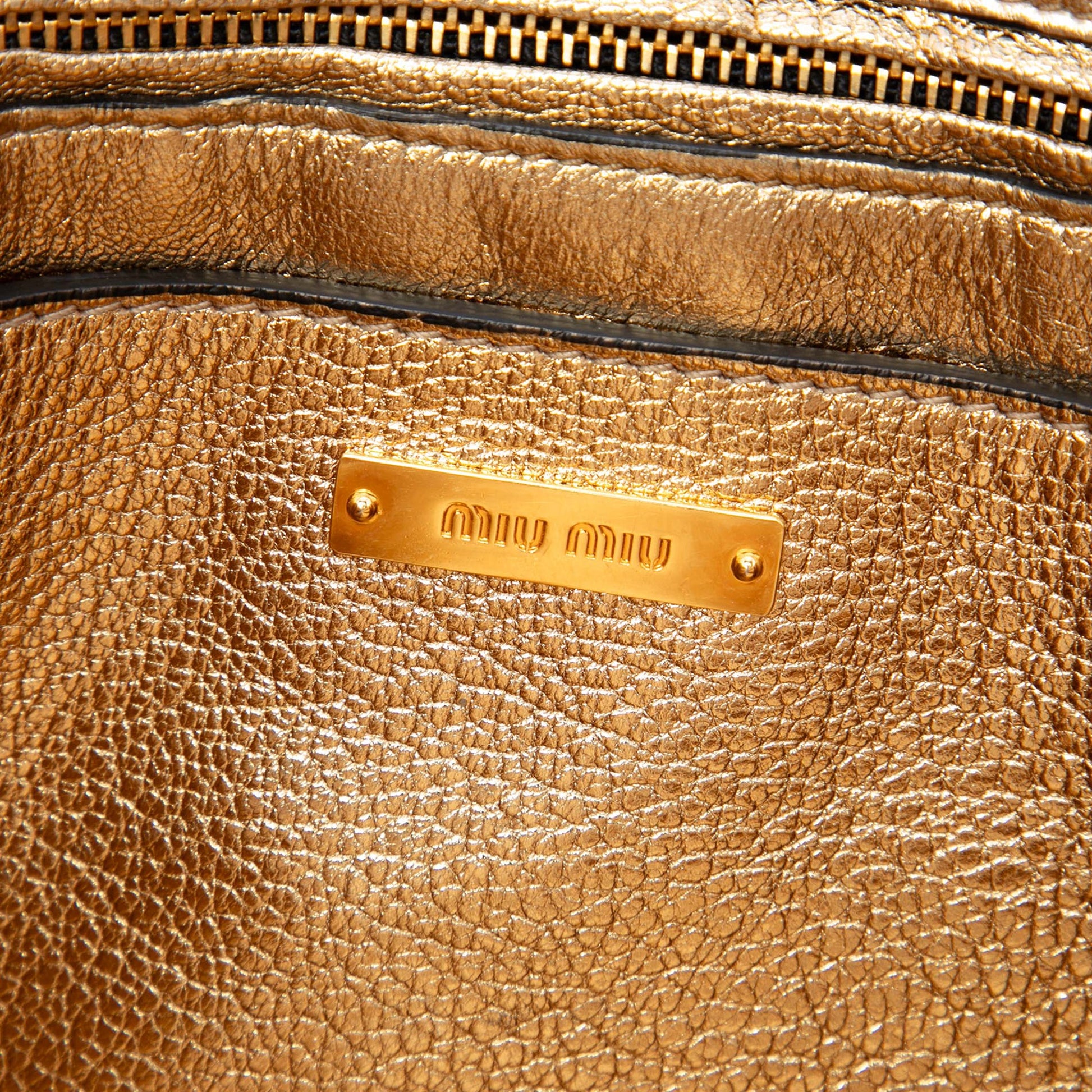 Miu Miu Metallic Goatskin Madras Push Lock Tote