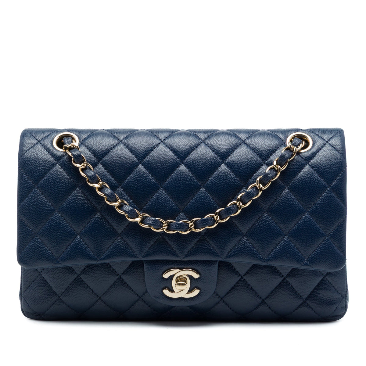 Chanel Medium Classic Caviar Double Flap — Blue