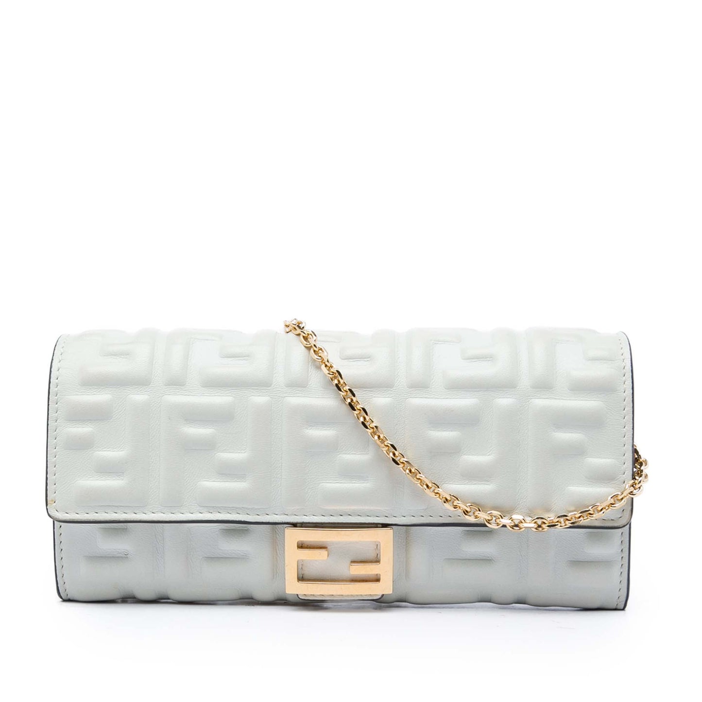 Fendi Zucca Embossed Nappa Baguette Continental Wallet With Chain