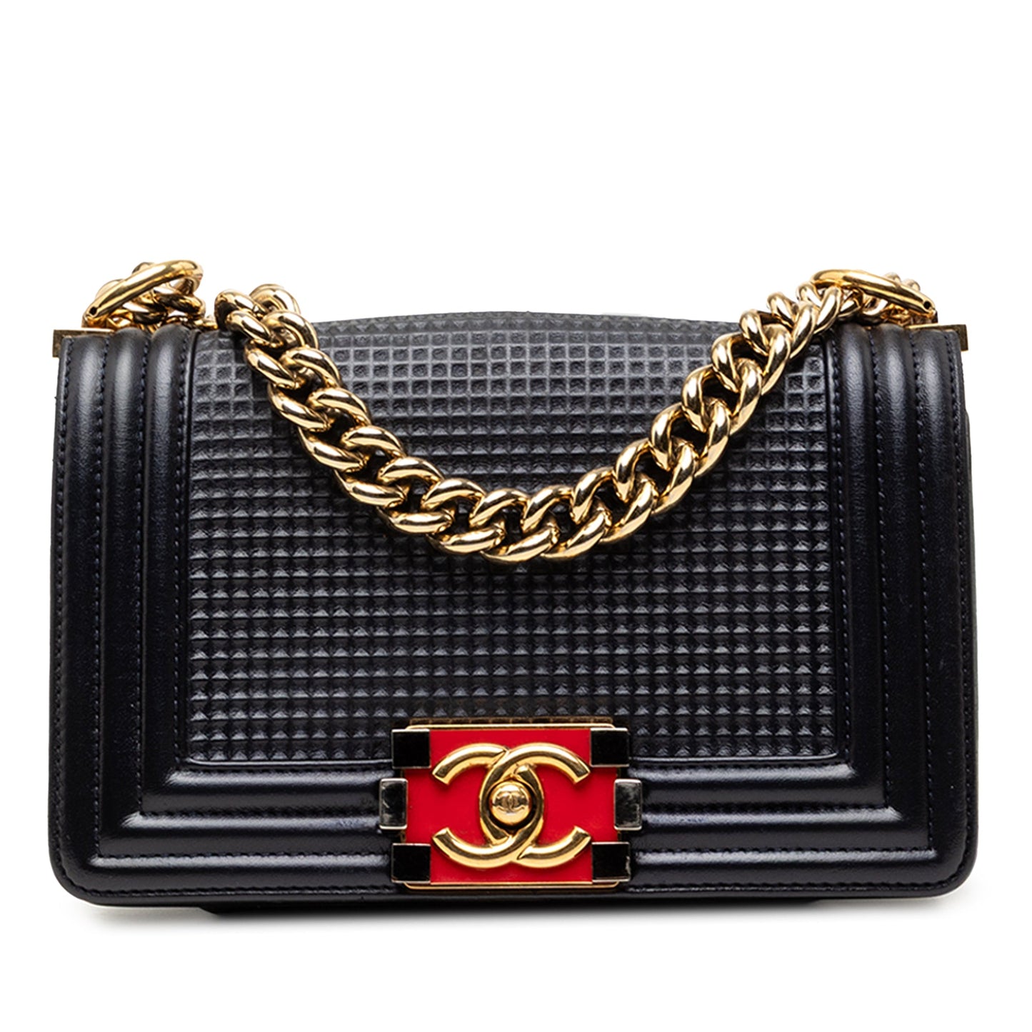 Chanel Small Lambskin Embossed Cube Boy Flap