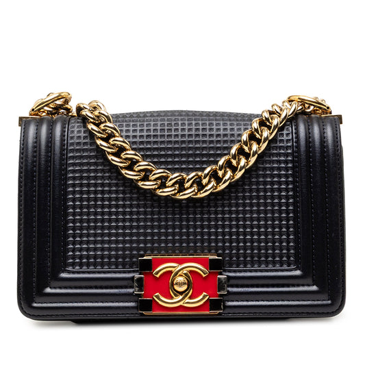 Chanel Small Lambskin Embossed Cube Boy Flap