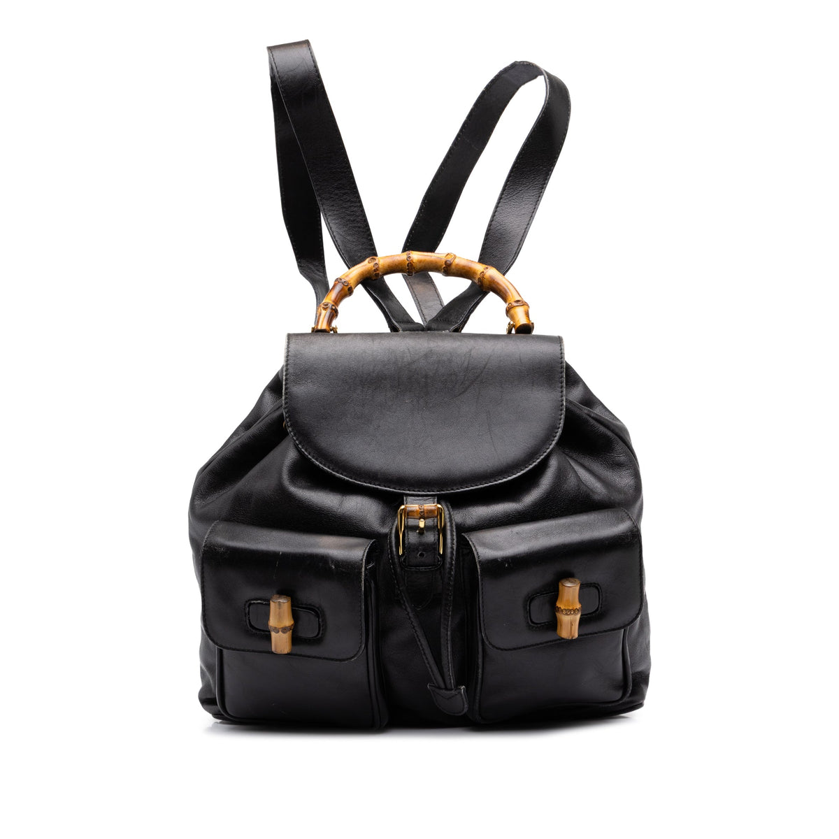 Gucci Large Calfskin Bamboo Drawstring Backpack