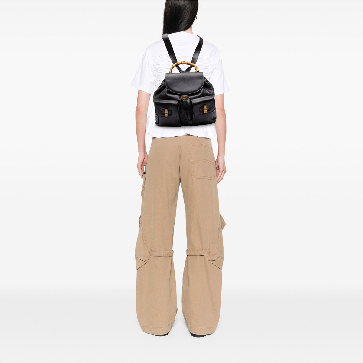 Gucci Large Calfskin Bamboo Drawstring Backpack