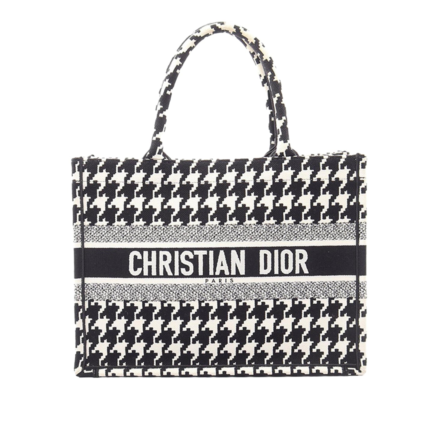Dior Medium Canvas Houndstooth Embroidered Book Tote