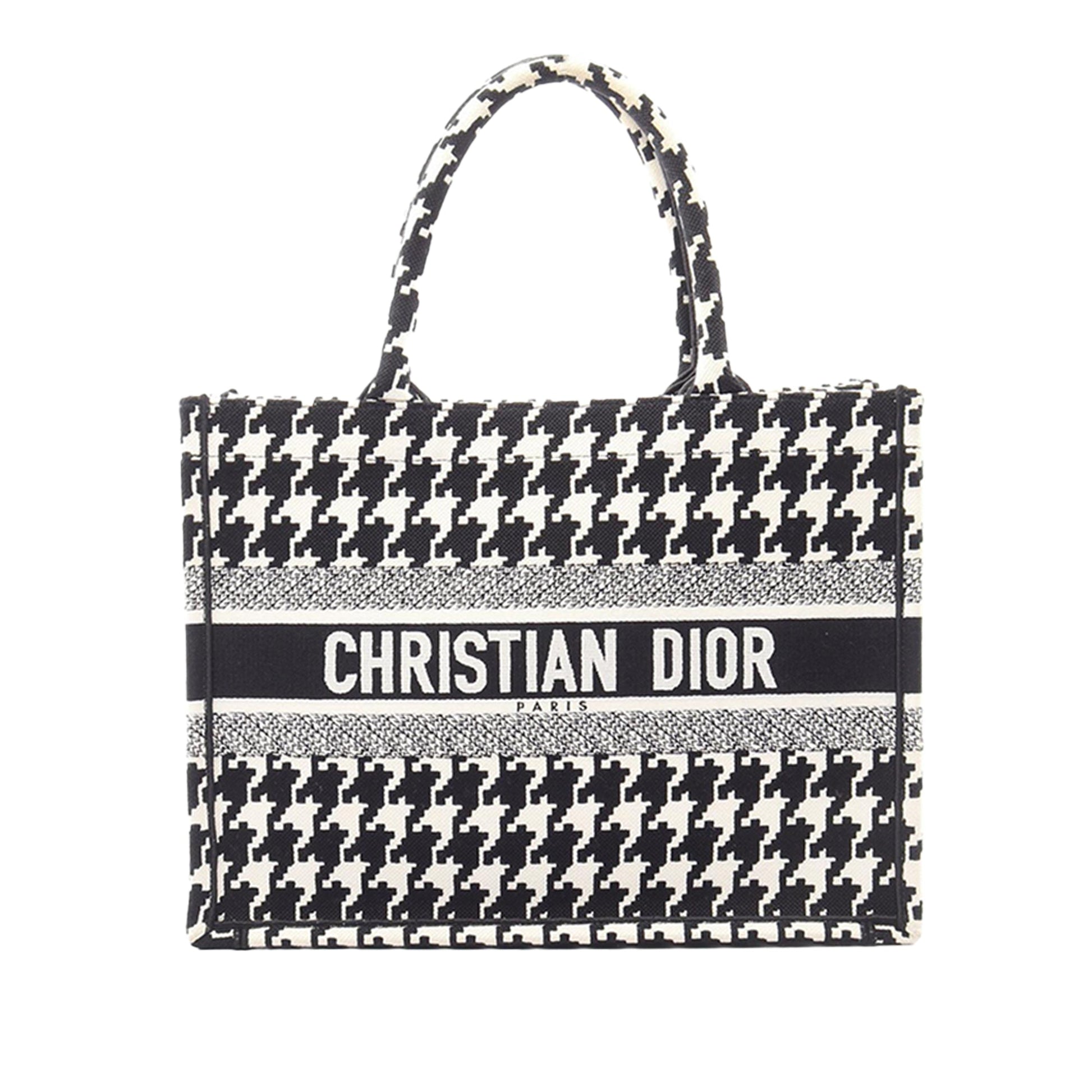 Dior Medium Canvas Houndstooth Embroidered Book Tote