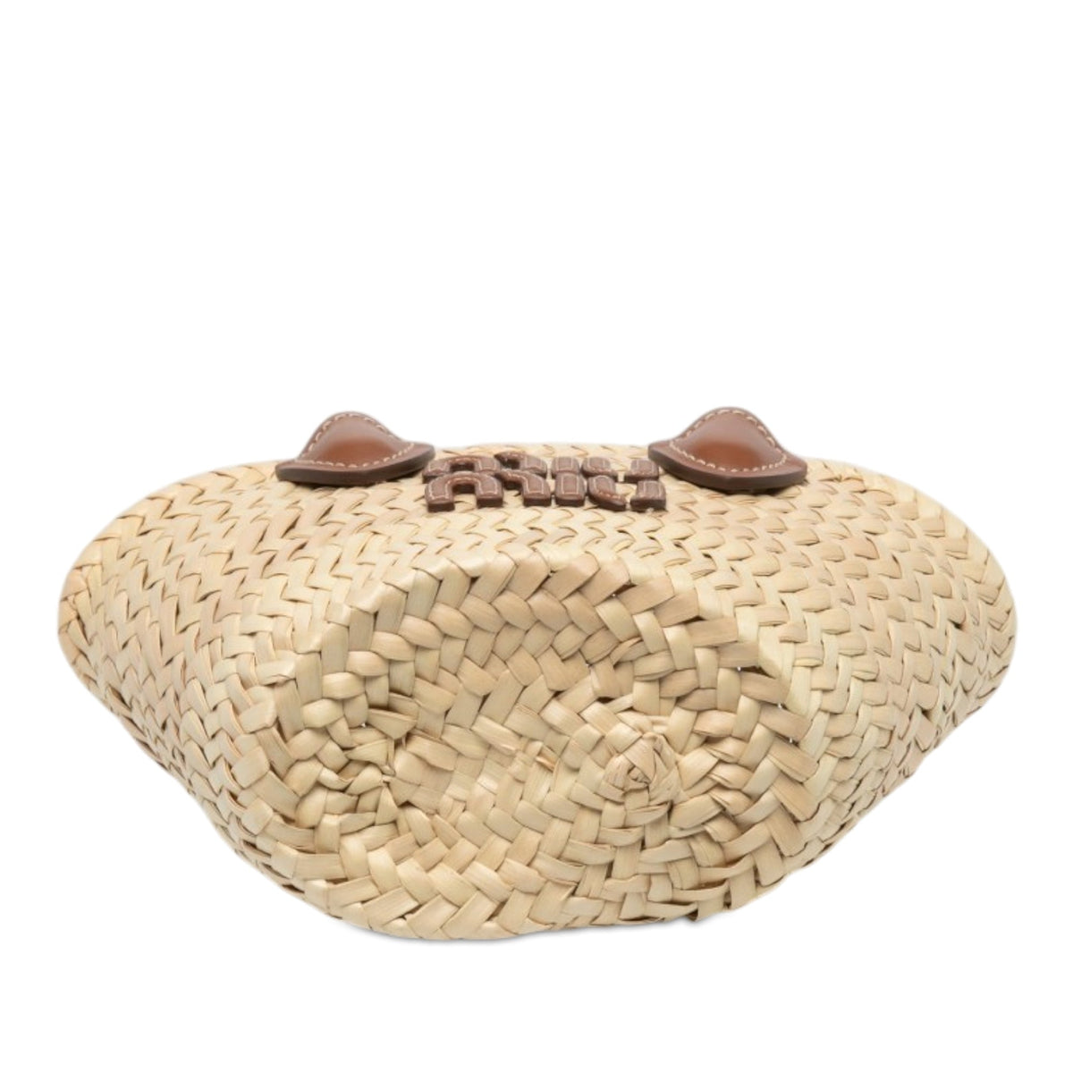 Miu Miu Raffia Logo Braided Top Handle Bag — Beige