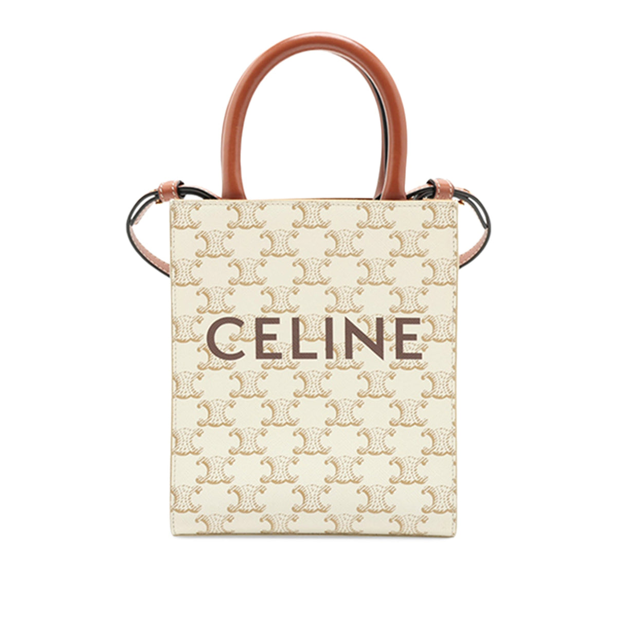 Celine Mini Triomphe Coated Canvas Vertical Cabas Satchel — White