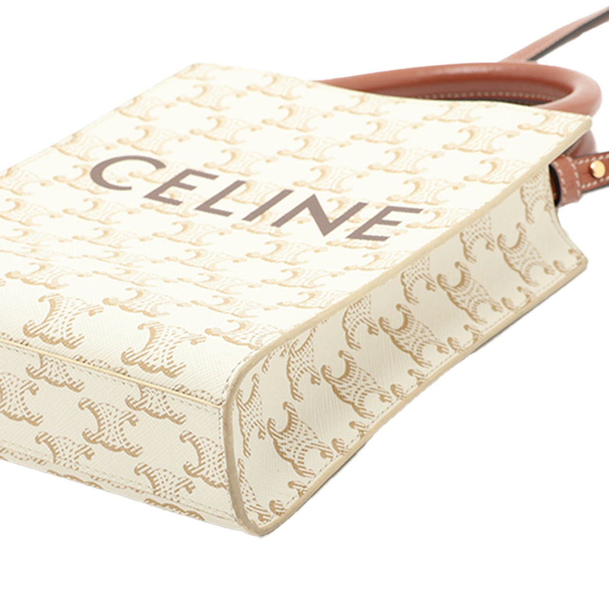 Celine Mini Triomphe Coated Canvas Vertical Cabas Satchel — White