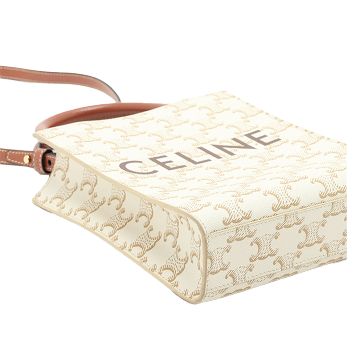 Celine Mini Triomphe Coated Canvas Vertical Cabas Satchel — White