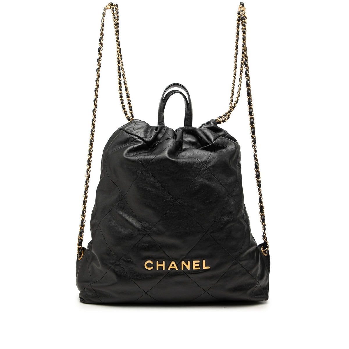 Chanel Large Quilted Shiny Calfskin 22 Backpack — Black