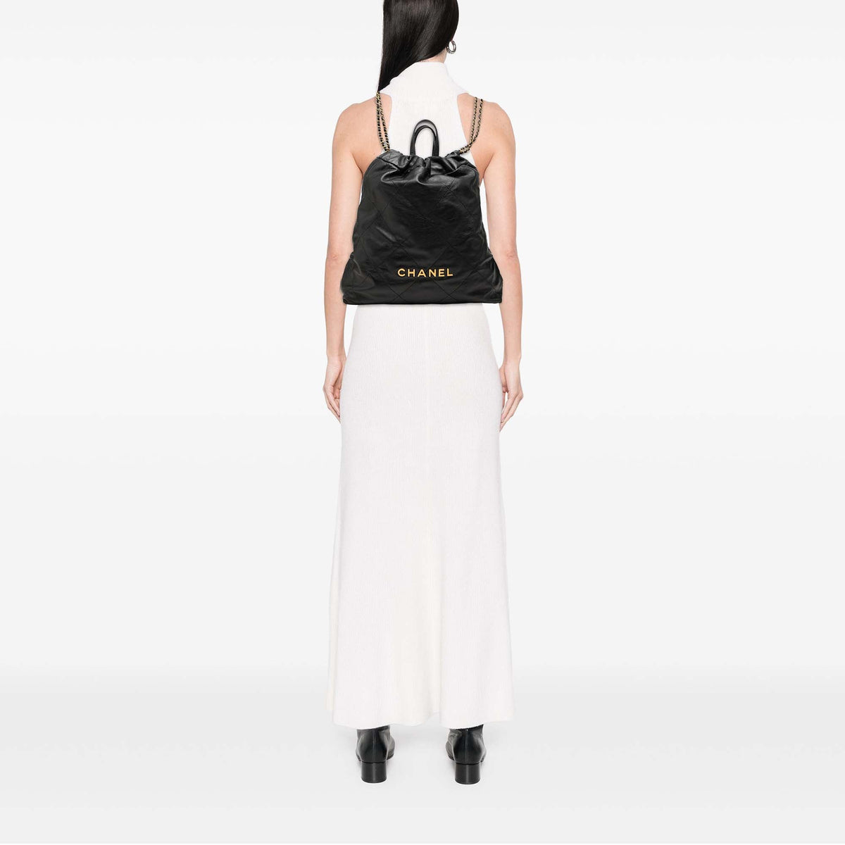 Chanel Large Quilted Shiny Calfskin 22 Backpack — Black