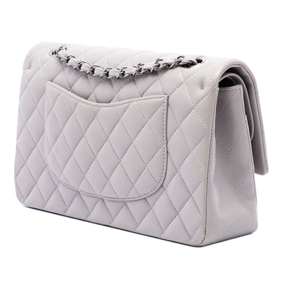 Chanel Medium Classic Lambskin Double Flap — Gray