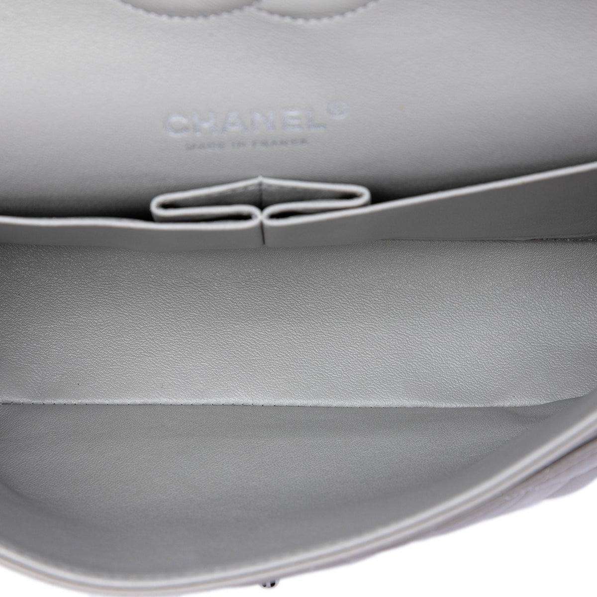 Chanel Medium Classic Lambskin Double Flap — Gray