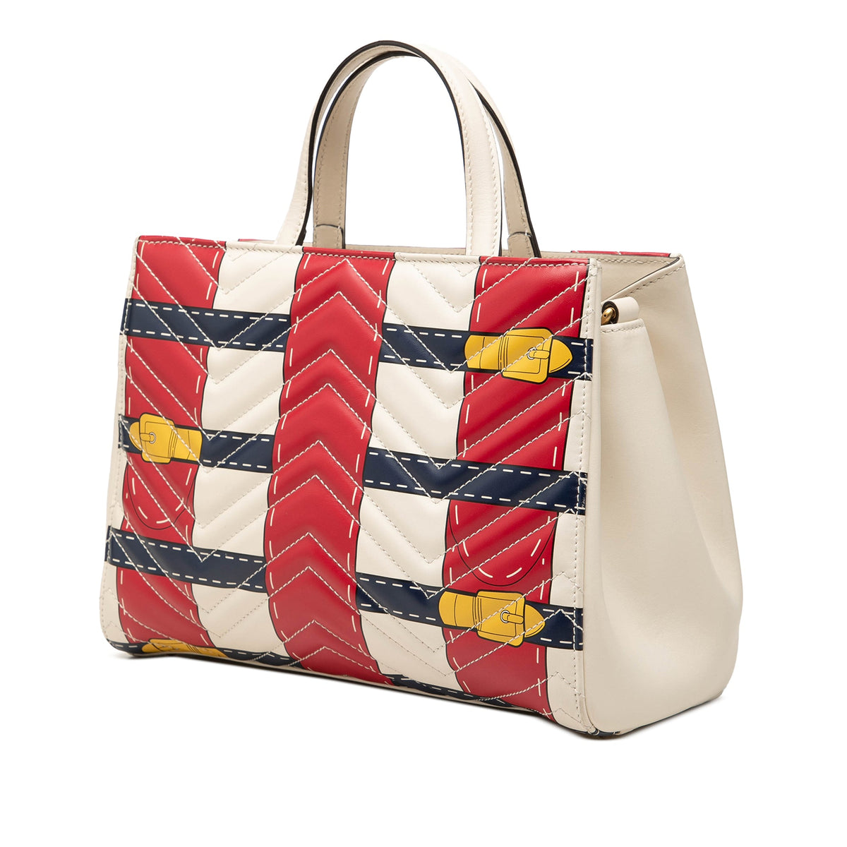 Gucci Small GG Marmont Matelasse Calfskin Trompe L Oeil Satchel — White