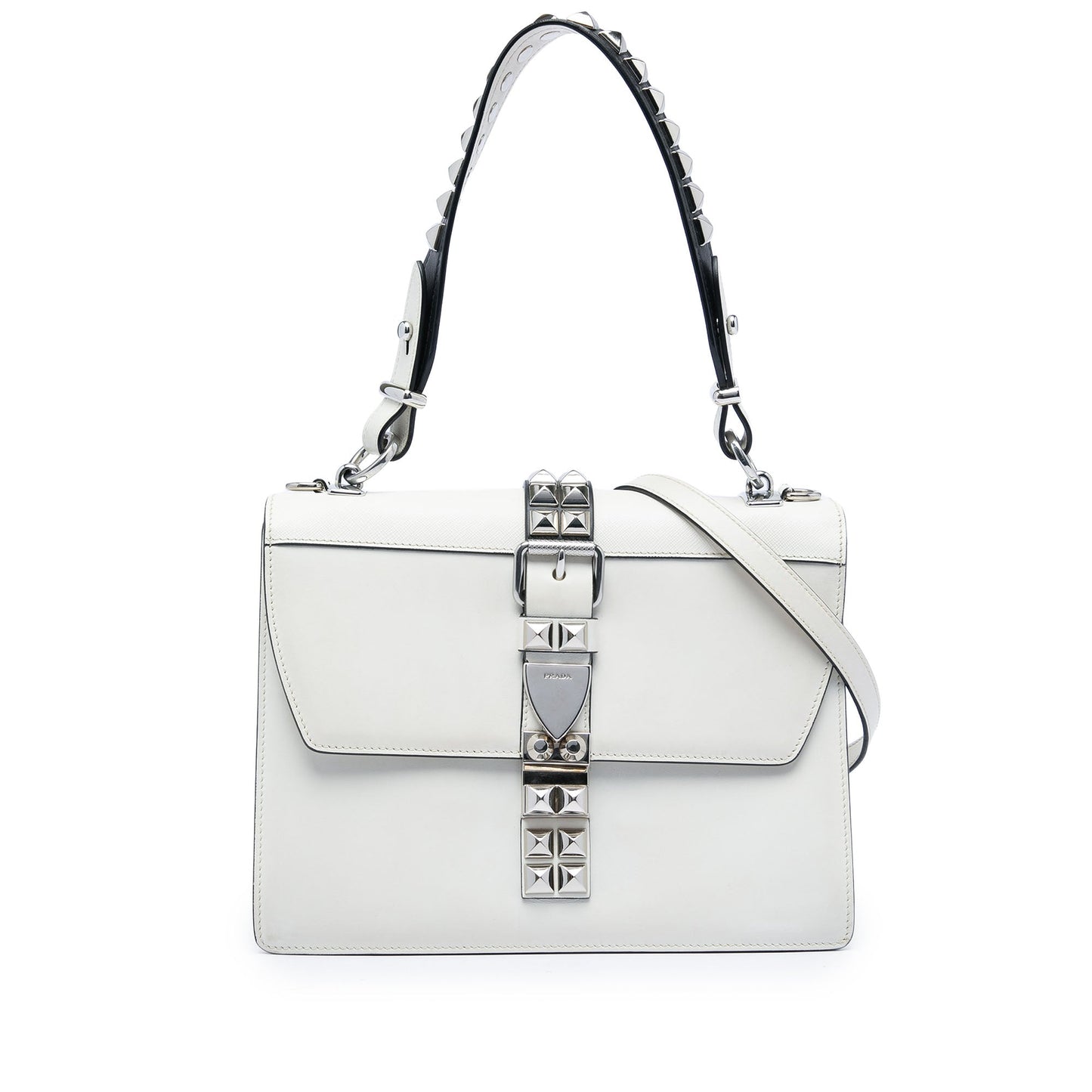 Prada City Calf and Saffiano Studded Elektra Satchel