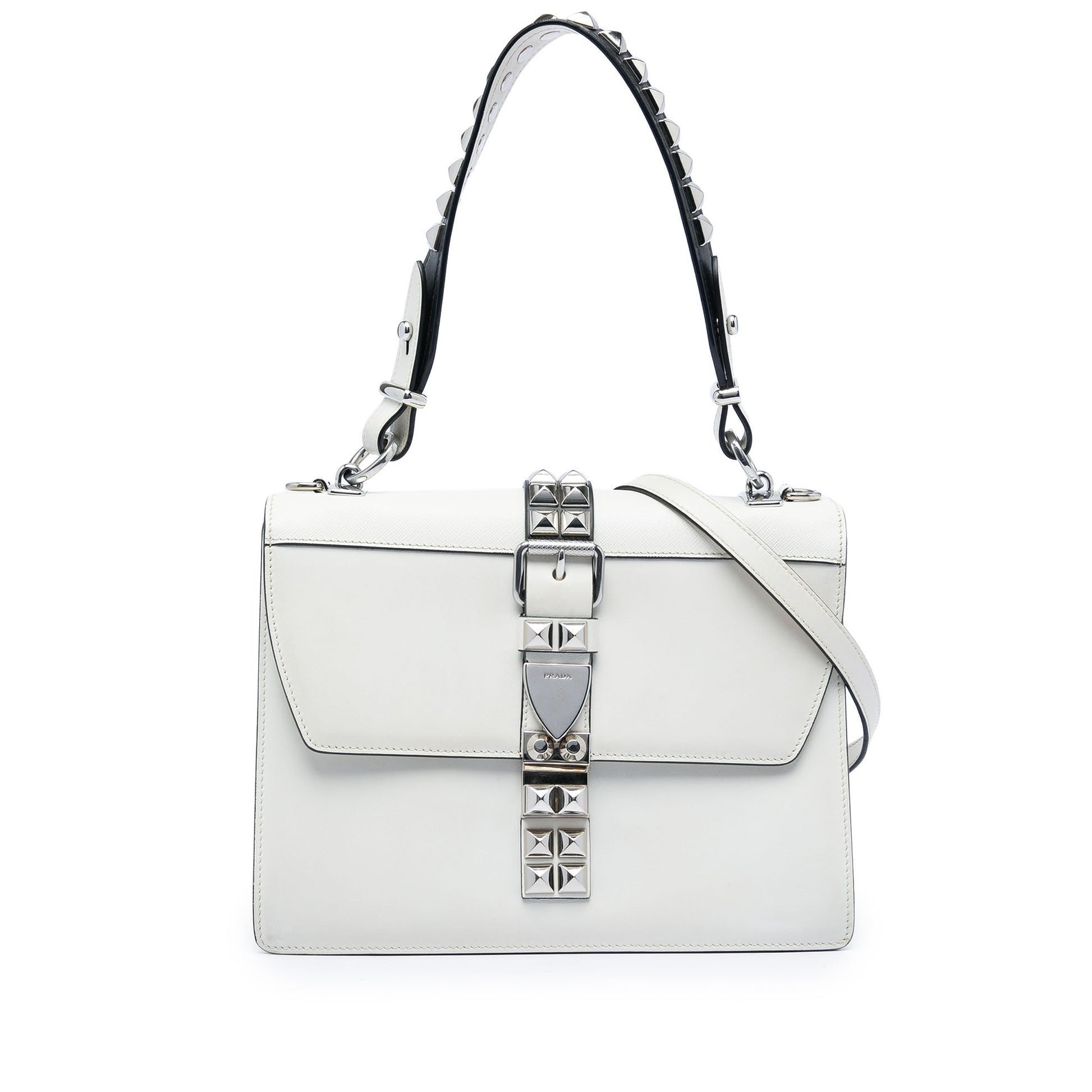 Prada City Calf and Saffiano Studded Elektra Satchel
