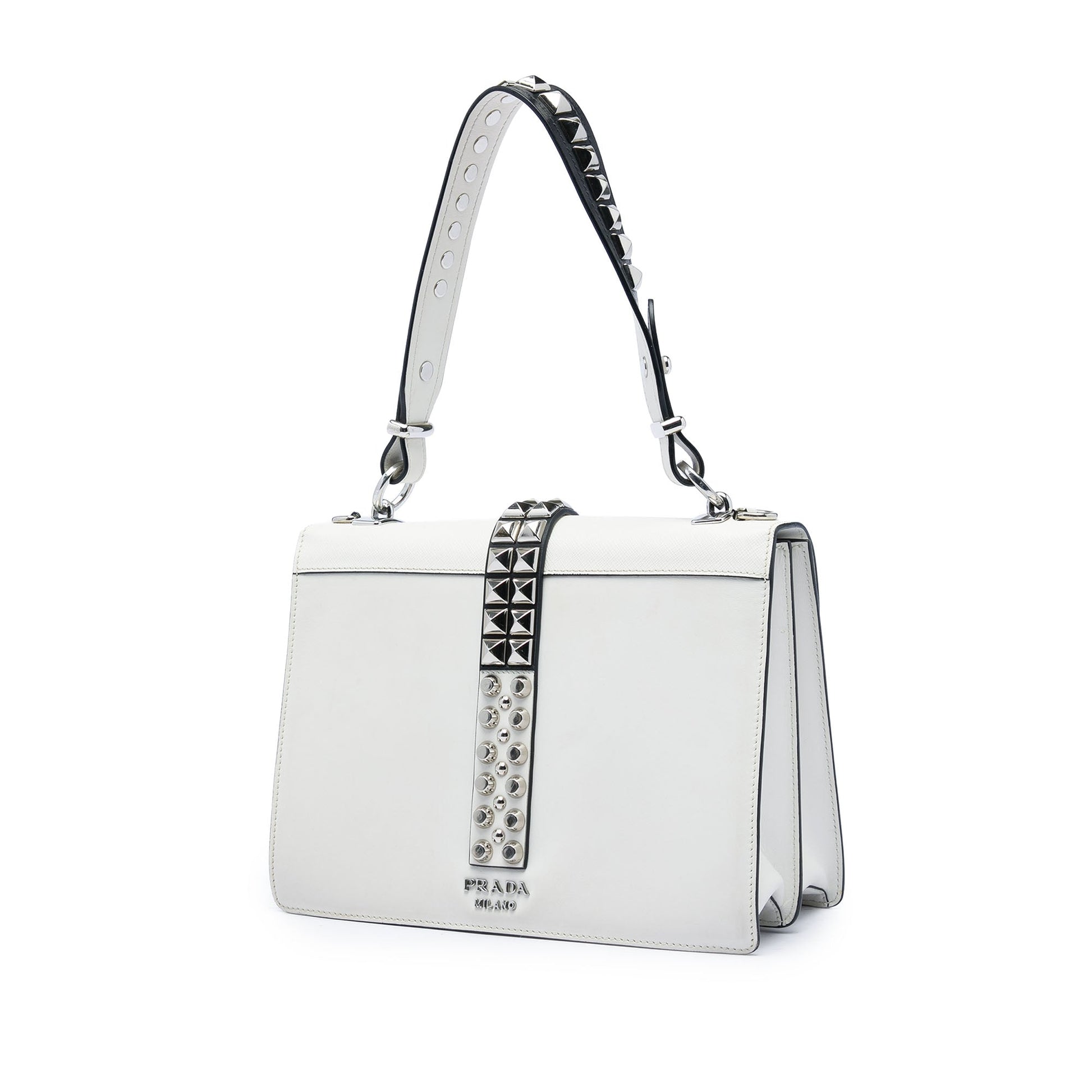 Prada City Calf and Saffiano Studded Elektra Satchel