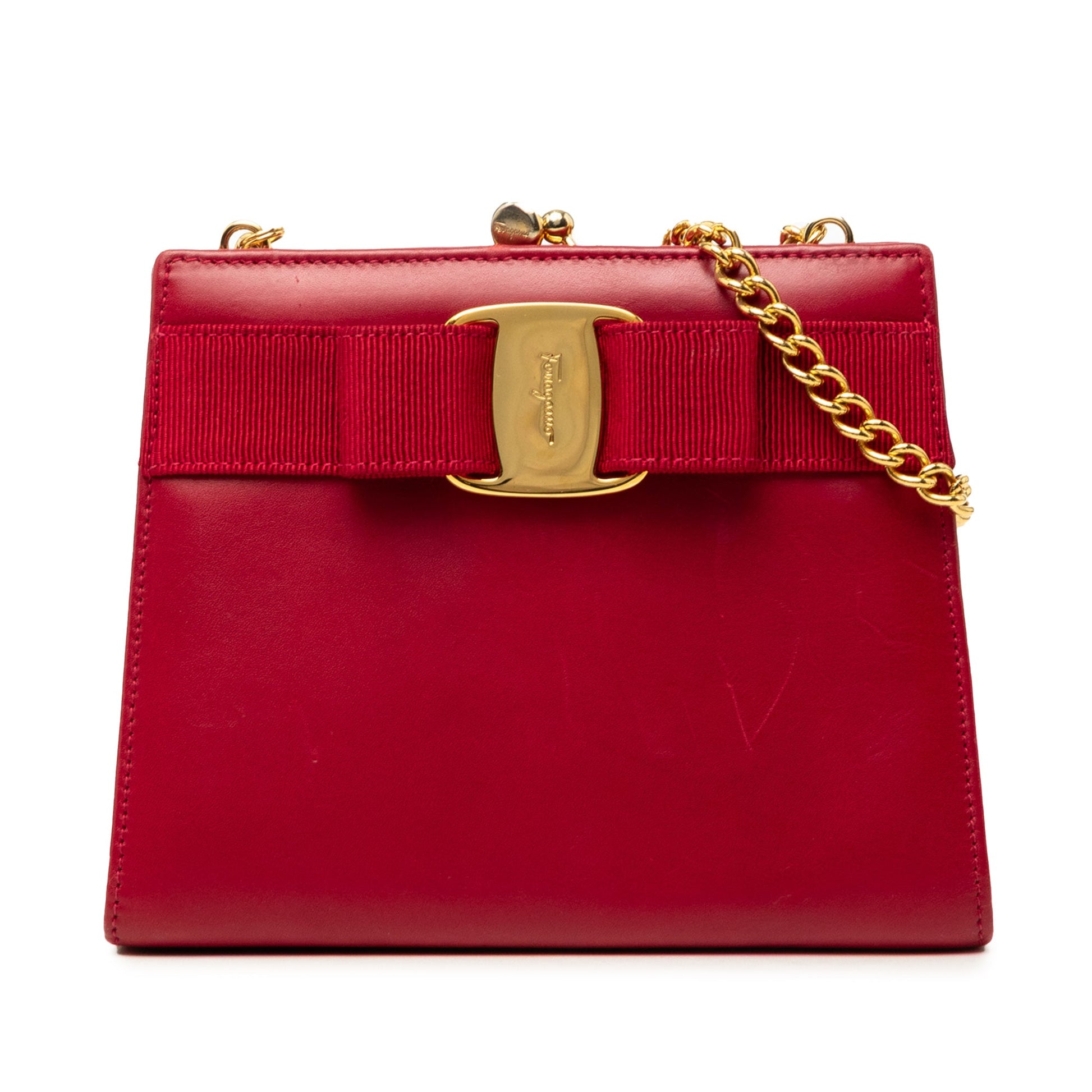 Ferragamo Leather Vara Bow Kiss Lock Chain Crossbody