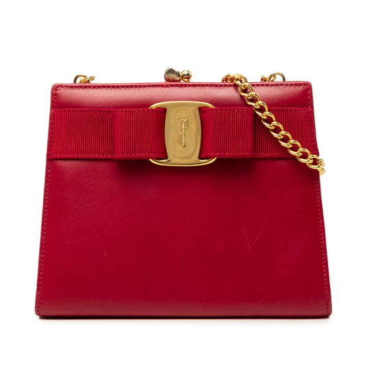 Ferragamo Leather Vara Bow Kiss Lock Chain Crossbody