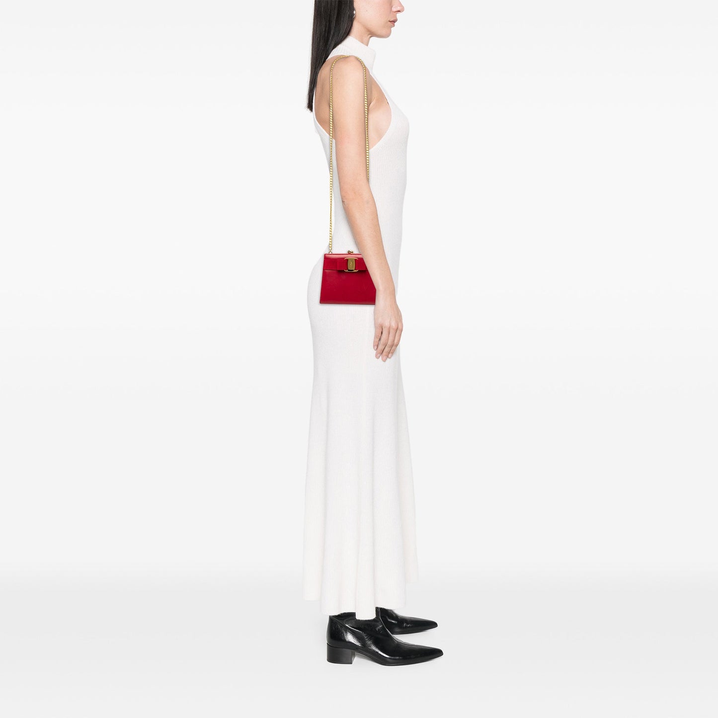 Ferragamo Leather Vara Bow Kiss Lock Chain Crossbody