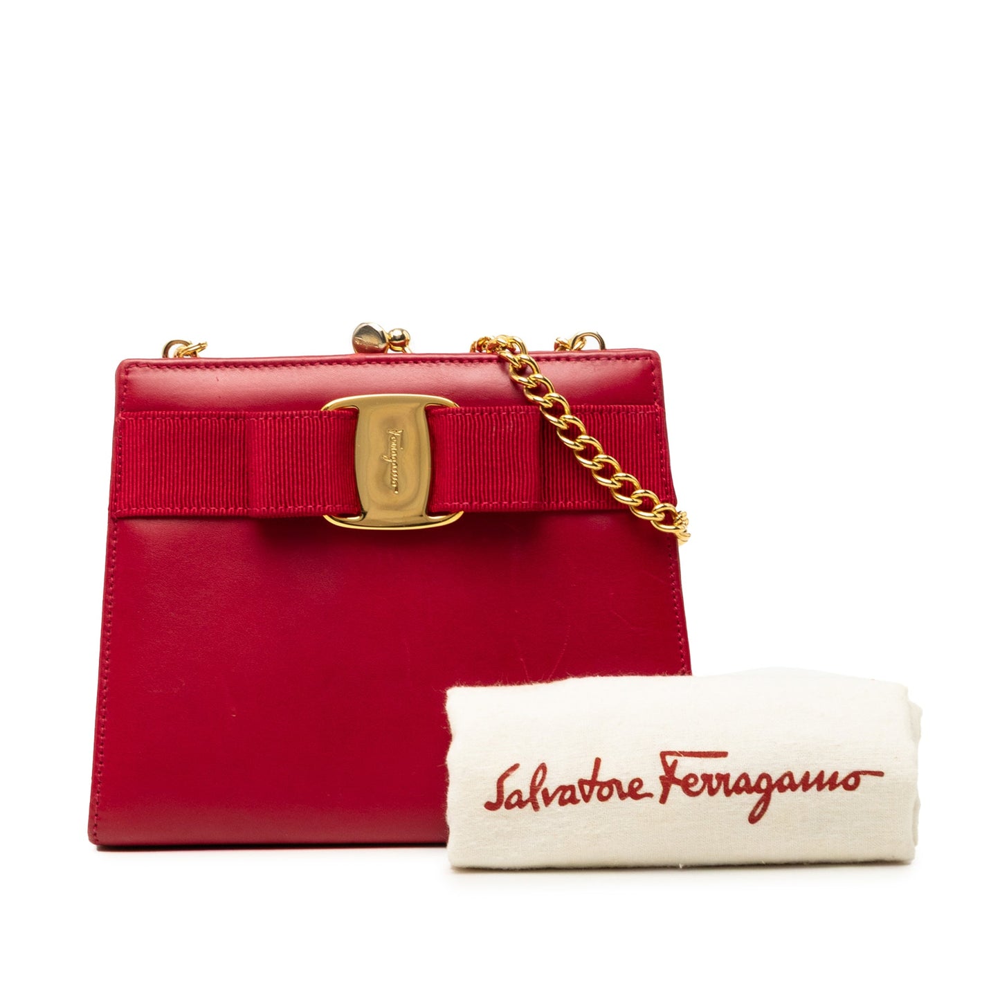 Ferragamo Leather Vara Bow Kiss Lock Chain Crossbody