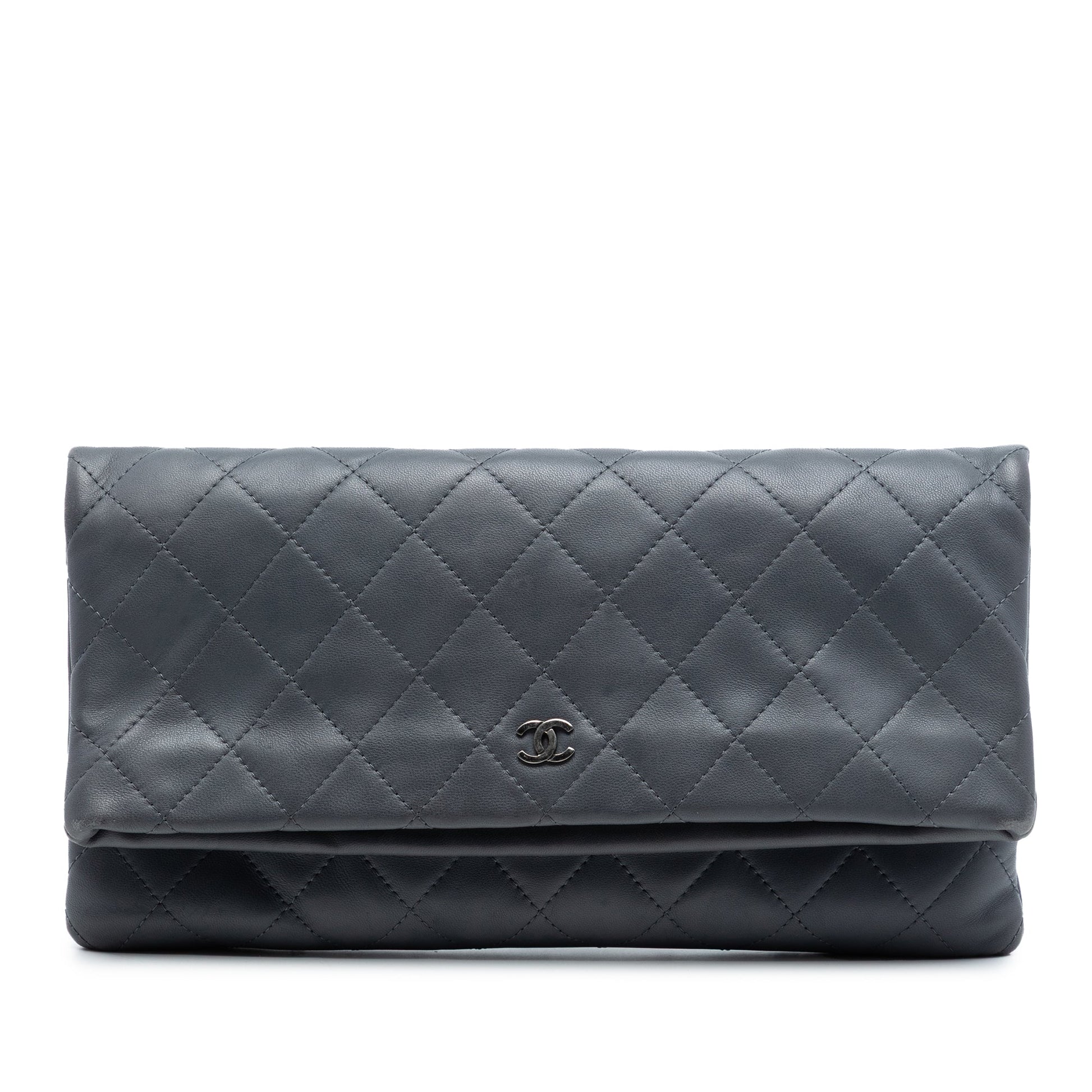 CC Quilted Lambskin Foldover Clutch