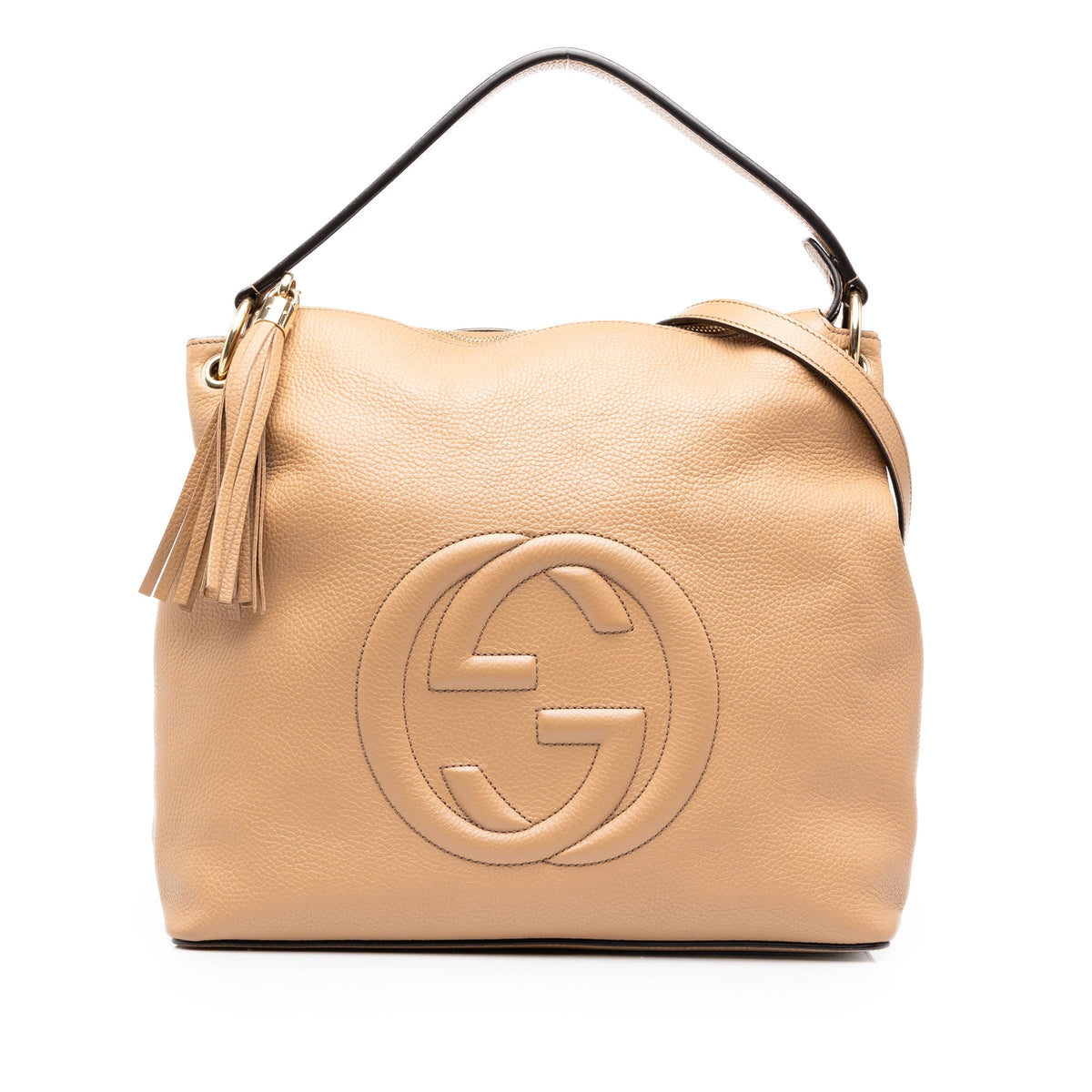 Gucci Large Pebbled Calfskin Soho Convertible Hobo — Beige