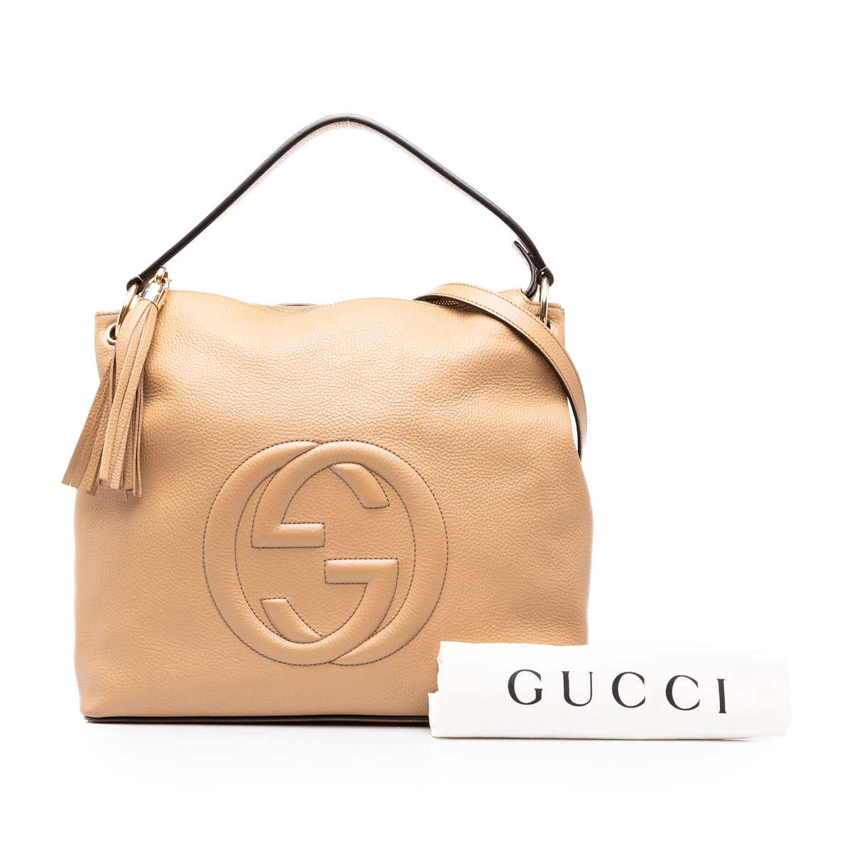 Gucci Large Pebbled Calfskin Soho Convertible Hobo — Beige