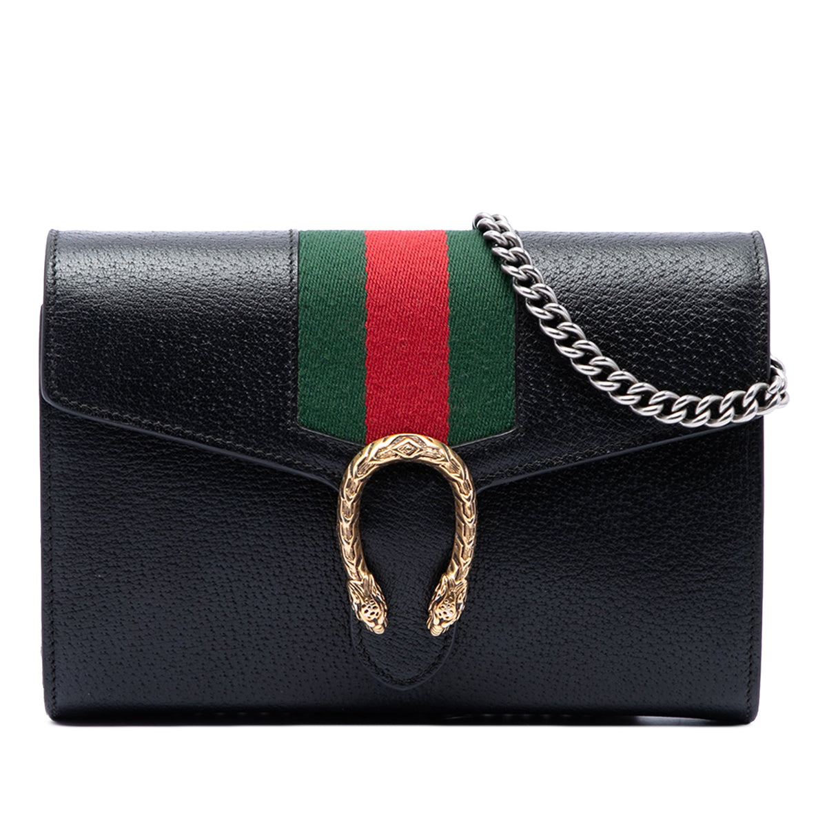 Gucci Mini Calfskin Dionysus Web Wallet On Chain — Black