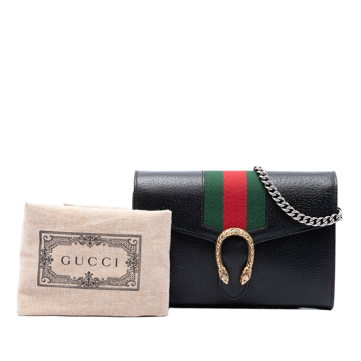 Gucci Mini Calfskin Dionysus Web Wallet On Chain — Black
