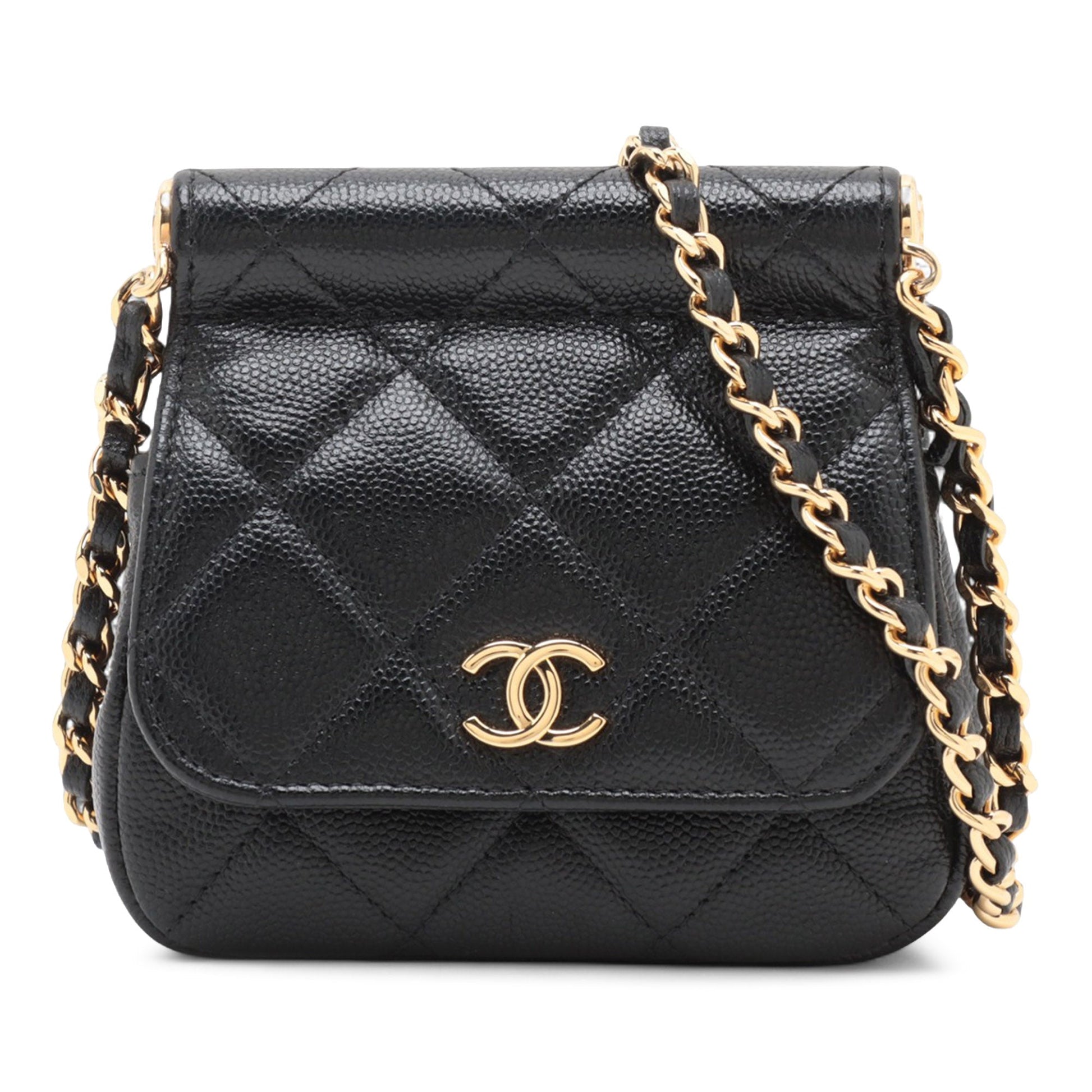 Chanel CC Quilted Caviar Frame Flap Clutch with Chain