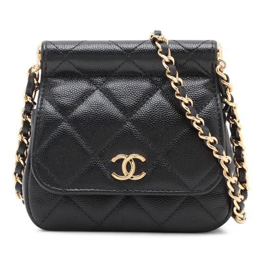 Chanel CC Quilted Caviar Frame Flap Clutch with Chain