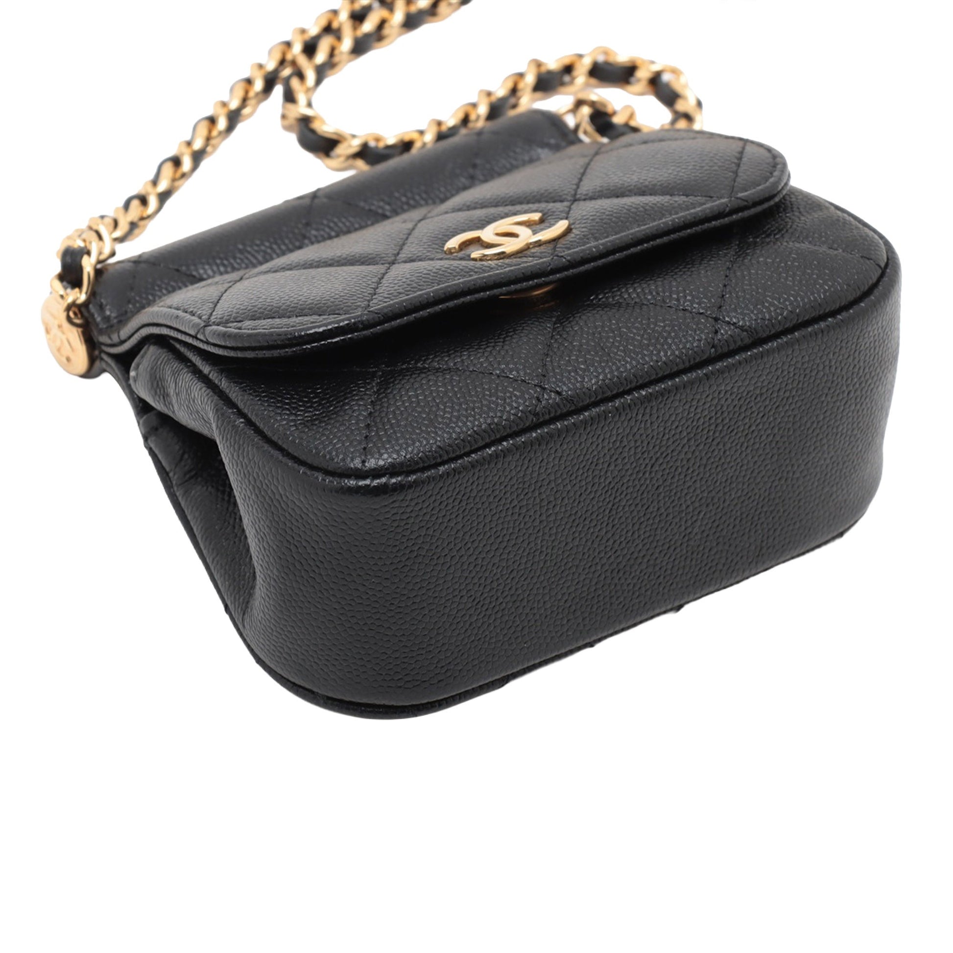 Chanel CC Quilted Caviar Frame Flap Clutch with Chain