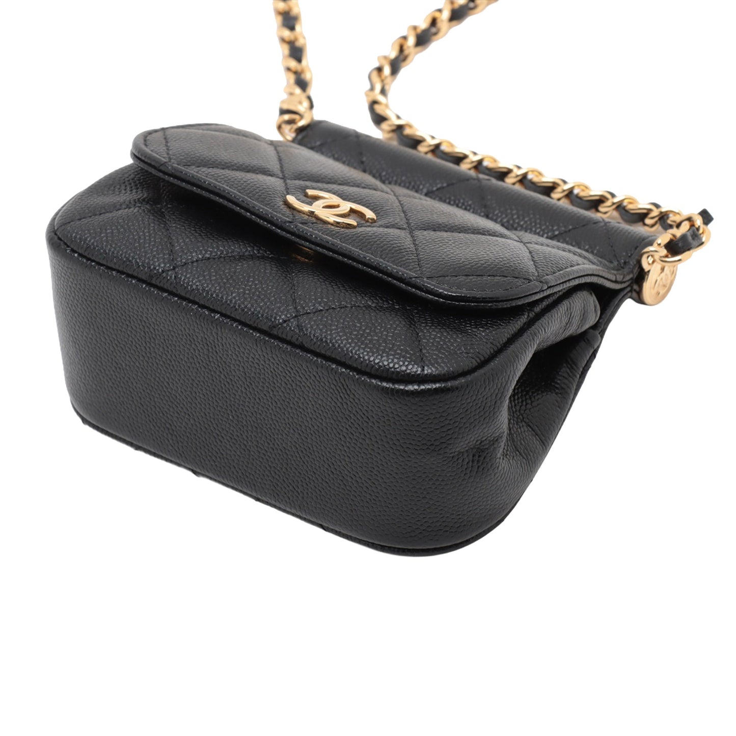 Chanel CC Quilted Caviar Frame Flap Clutch with Chain