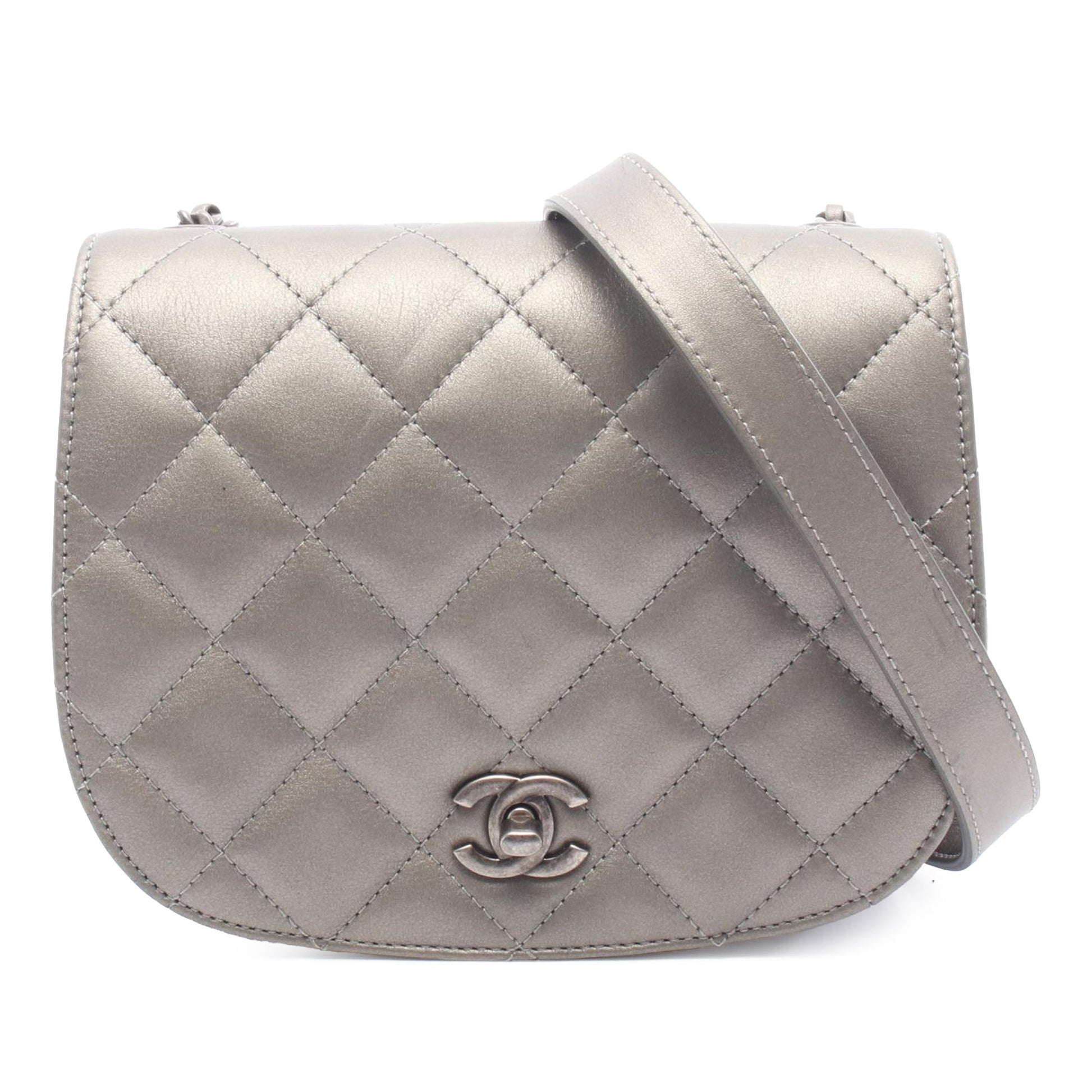 Chanel Metallic Quilted Lambskin Saddle Flap