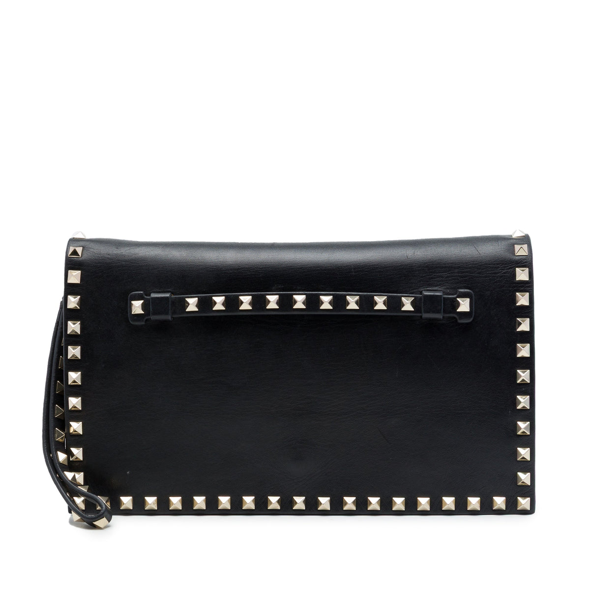 Valentino Leather Rockstud Flap Clutch — Black