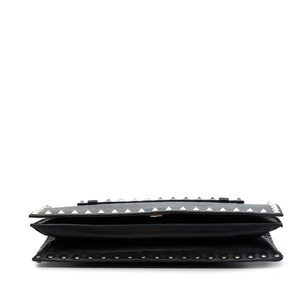Valentino Leather Rockstud Flap Clutch — Black
