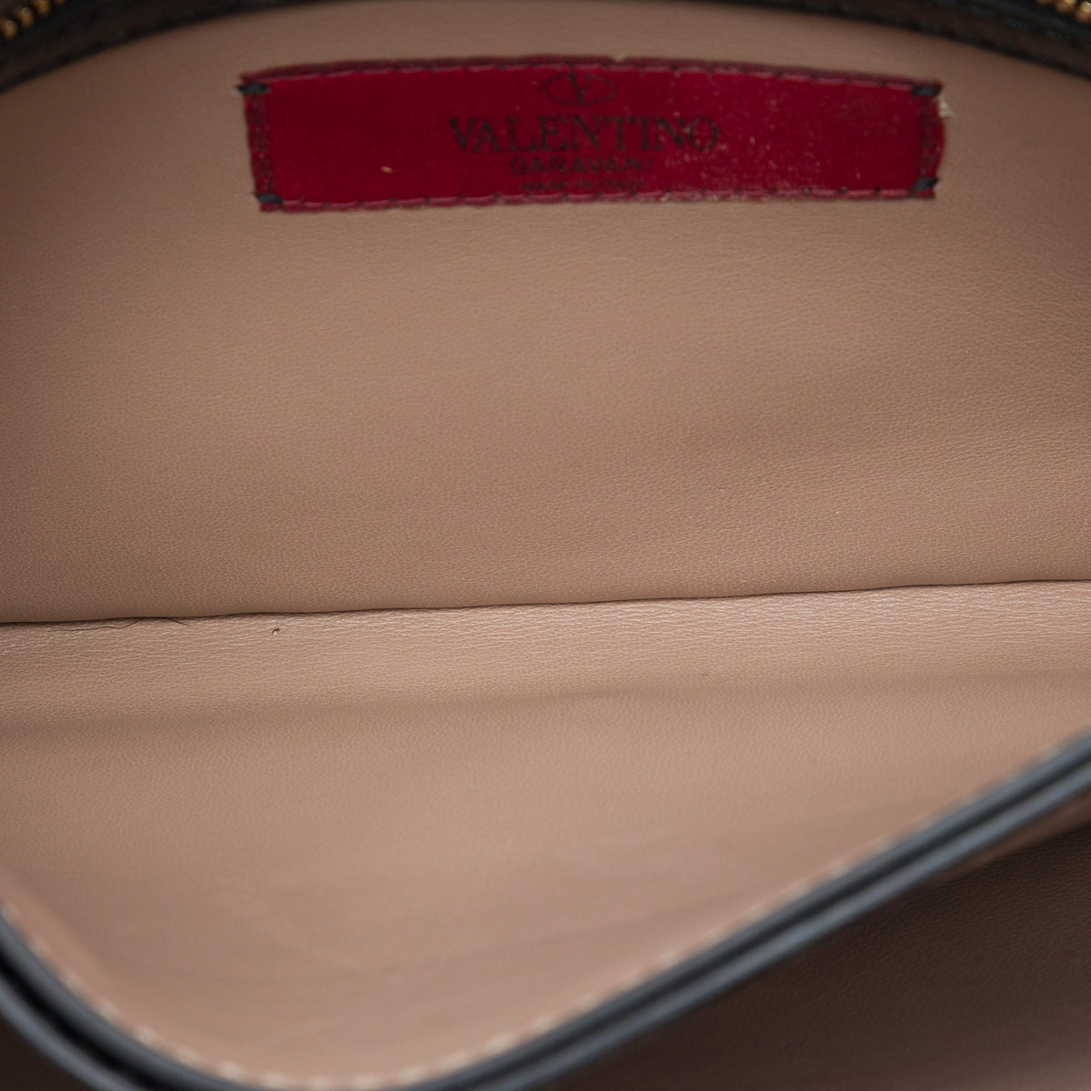 Valentino Leather Rockstud Flap Clutch — Black