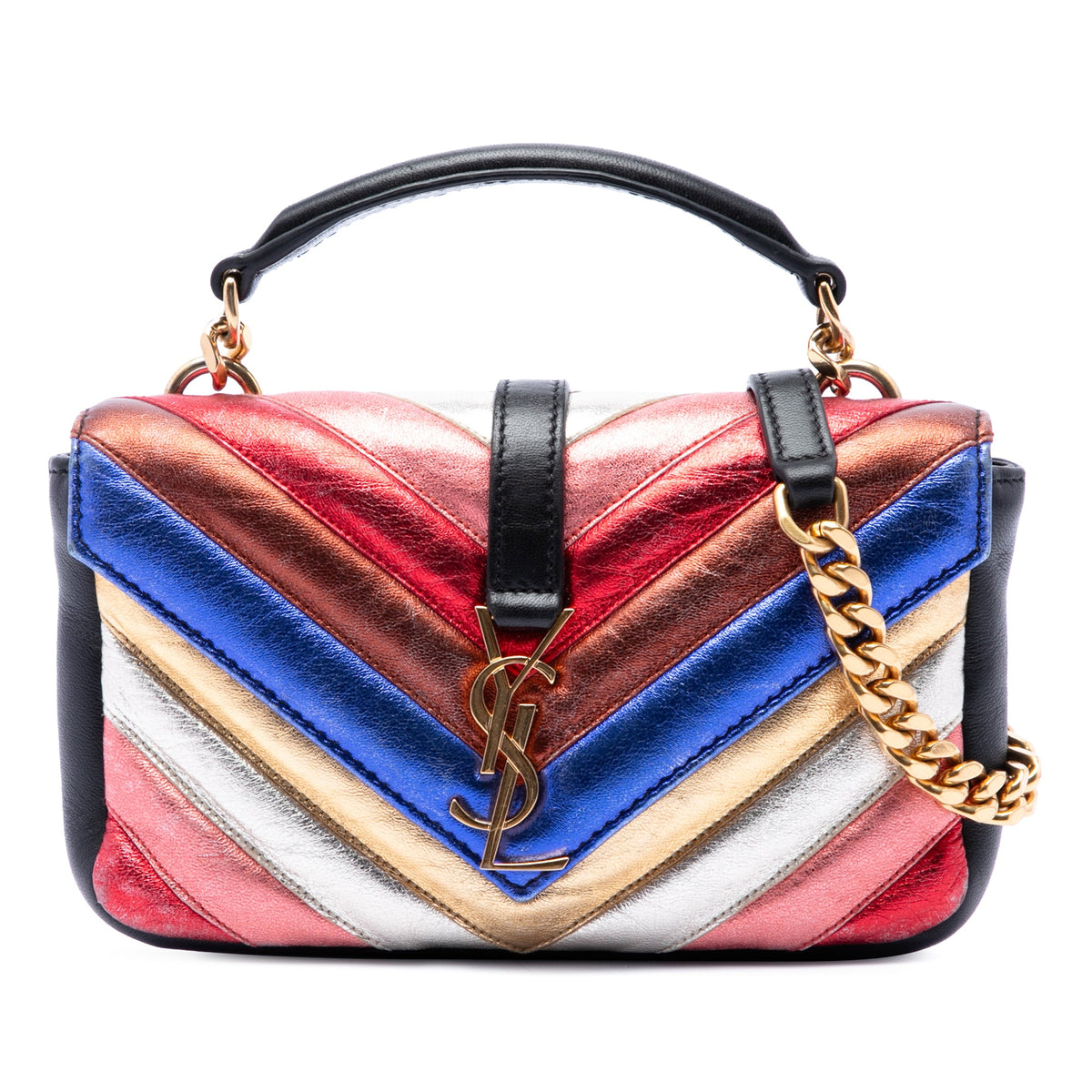 Saint Laurent Mini Chevron Sheepskin Multicolor Monogram College Satchel