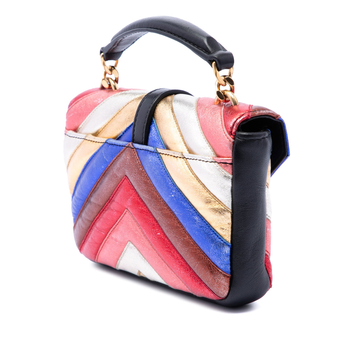 Saint Laurent Mini Chevron Sheepskin Multicolor Monogram College Satchel